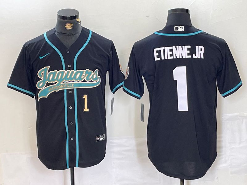 Men Jacksonville Jaguars #1 Etienne JR Black Joint Name 2024 Nike Limited NFL Jersey style 2